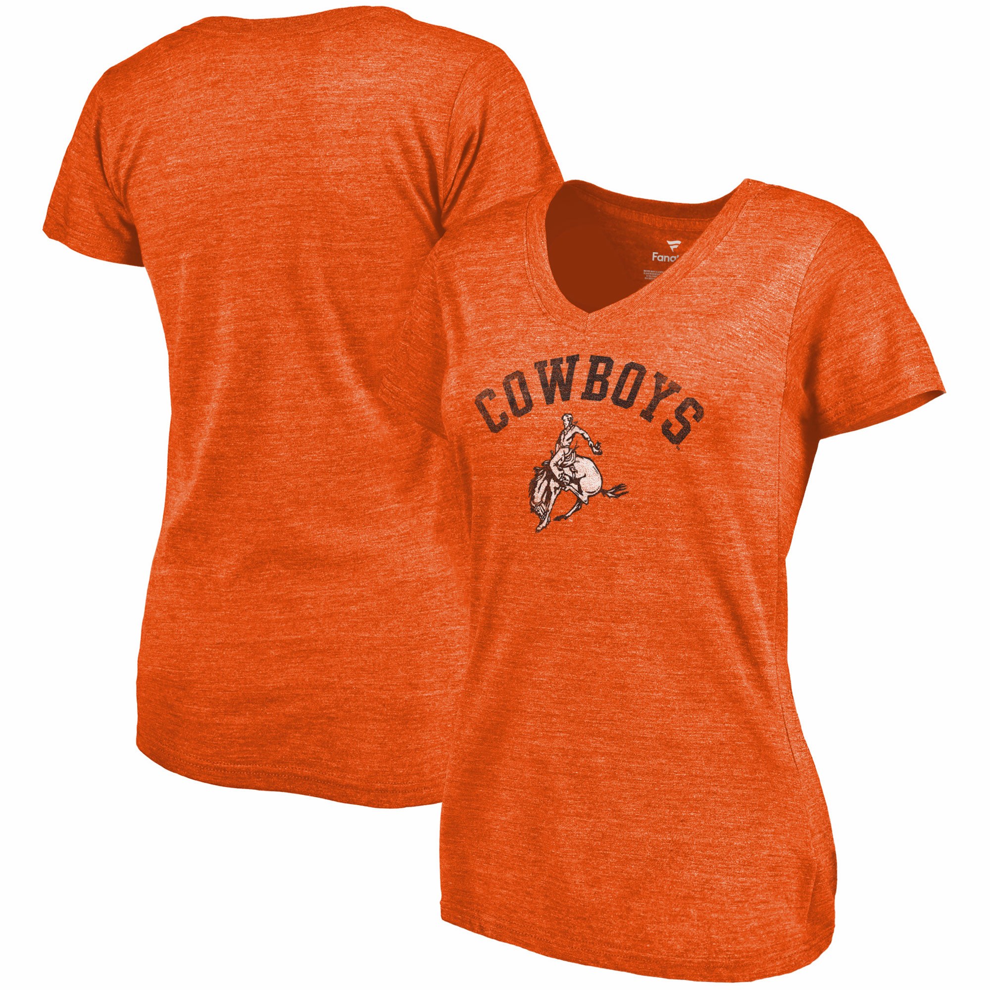 2020 NCAA Fanatics Branded Oklahoma State Cowboys Women Orange Vault Arch Over Logo TriBlend VNeck TShirt->ncaa t-shirts->Sports Accessory